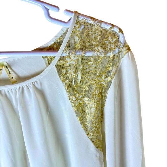 Truth Women's Sheer 3X Cream Lace Top Long Sleeve Blouse Cottagecore - Picture 3 of 5